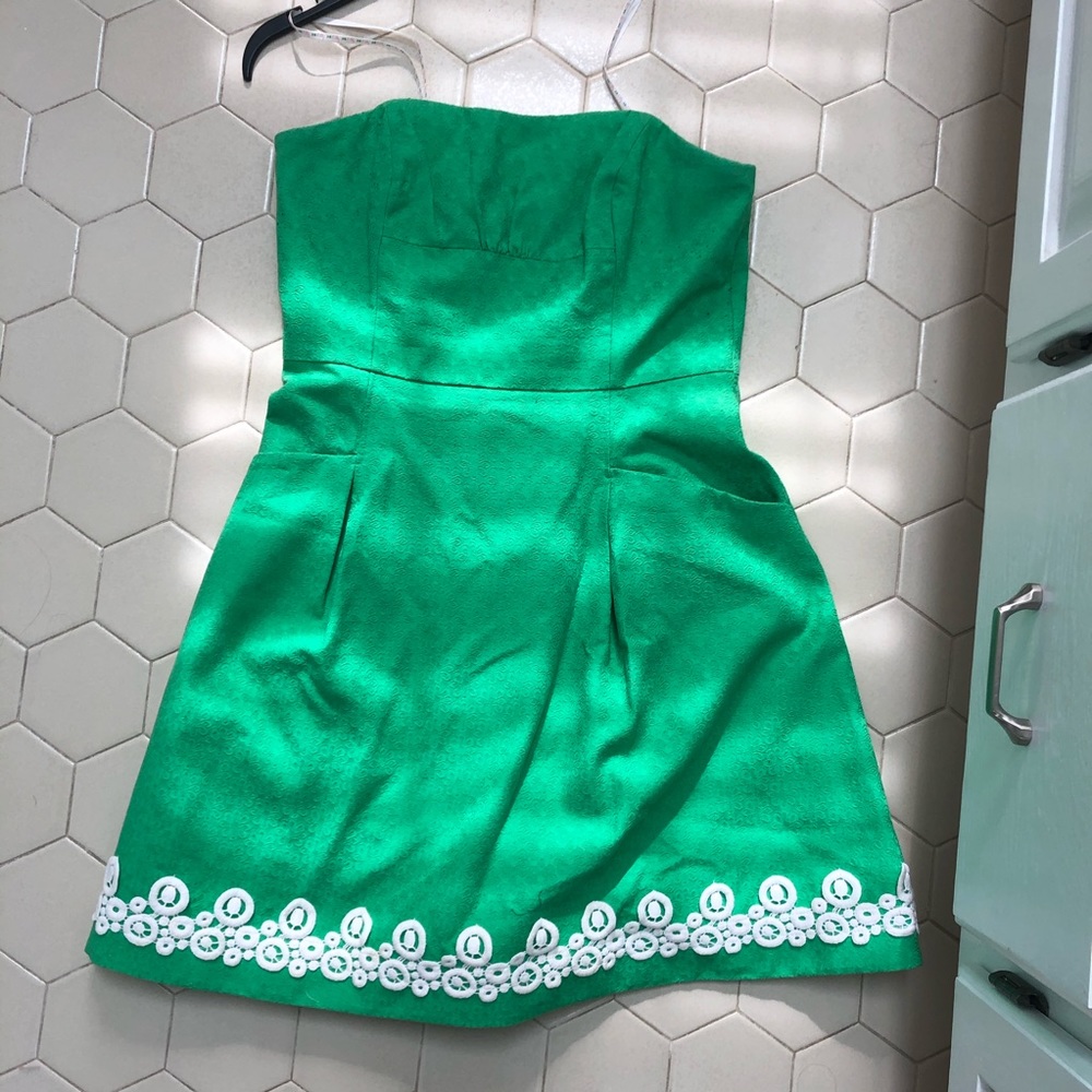 Lilly Pulitzer Green Jacquard Strapless Dress